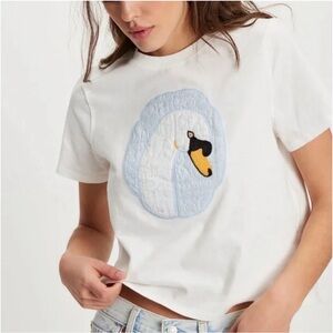 Tricia Fix X Free People Eyelet Animal Swan Tee Shirt NWT sz XS